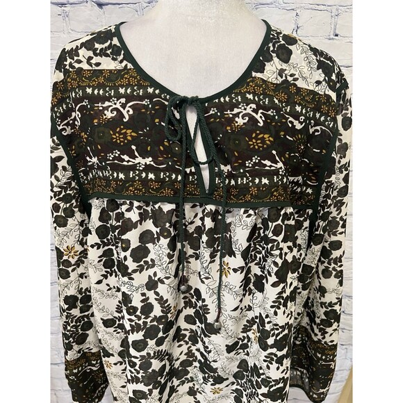 Preswick & Moore Green & Cream Plus Size floral print Blouse top shirt 3X - Picture 2 of 6